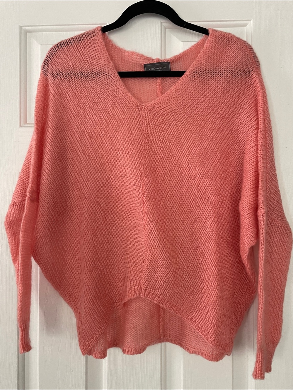 Wooden Ships Coral V-Neck Boxy Knit Sweater